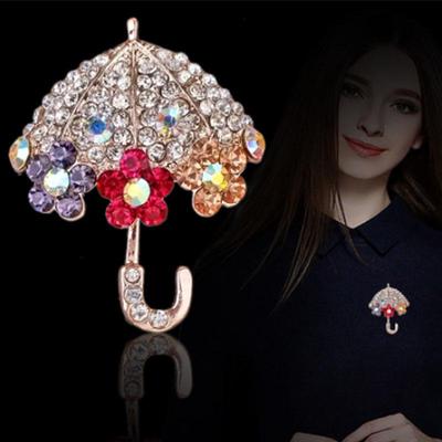 Korean Style Rhinestone Umbrella Brooch - Elegant Alloy Fashion Accessory for Women