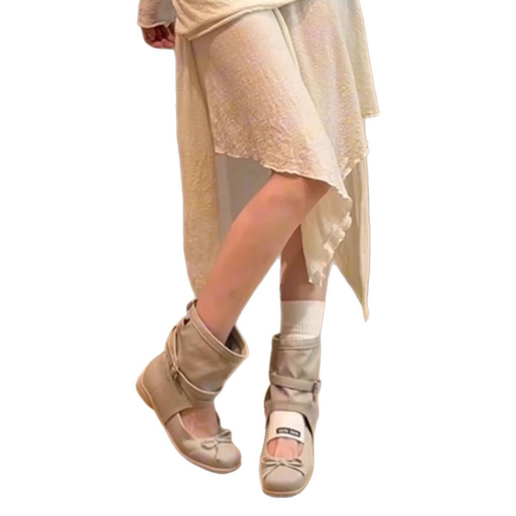 Ballet cool boots women's 2025 new summer breathable inner height increase Mary Jane single shoes casual versatile short boots