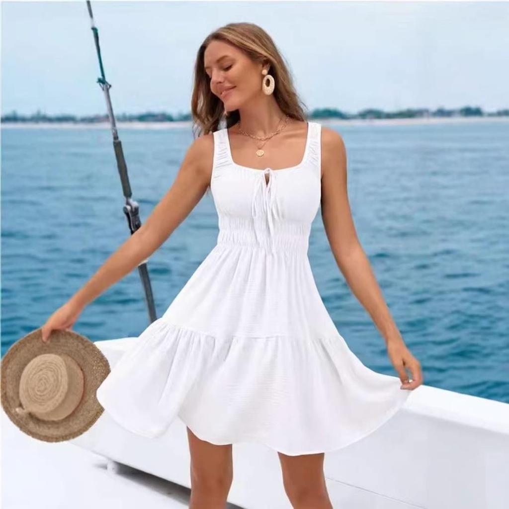 Women's Summer Sleeveless Vest Mini Dress with Elastic Waist