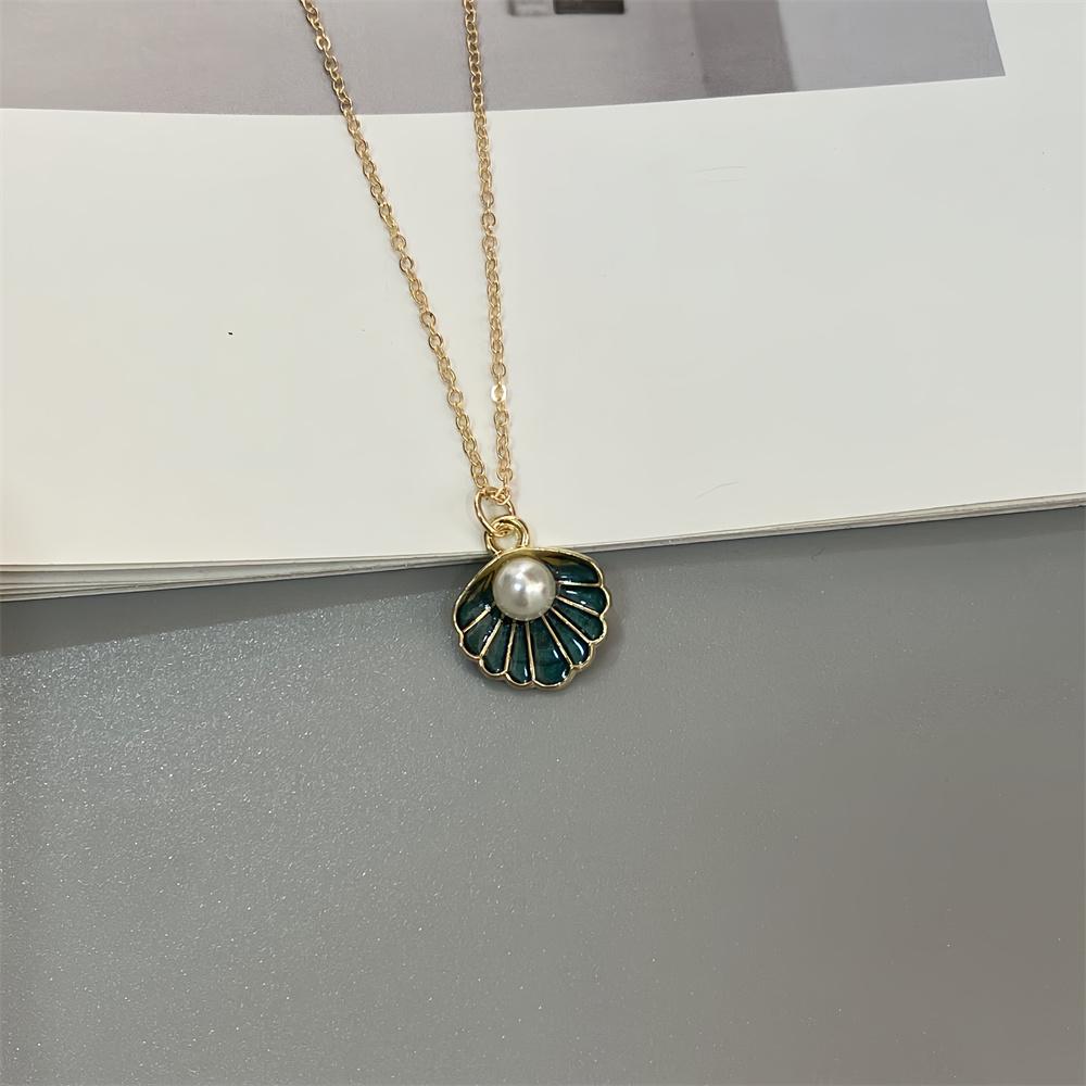 

Colorful Shell Pendant Necklace Imitation Pearl Fashion Women Neck Jewelry Golden Color Link Chain Jewelry