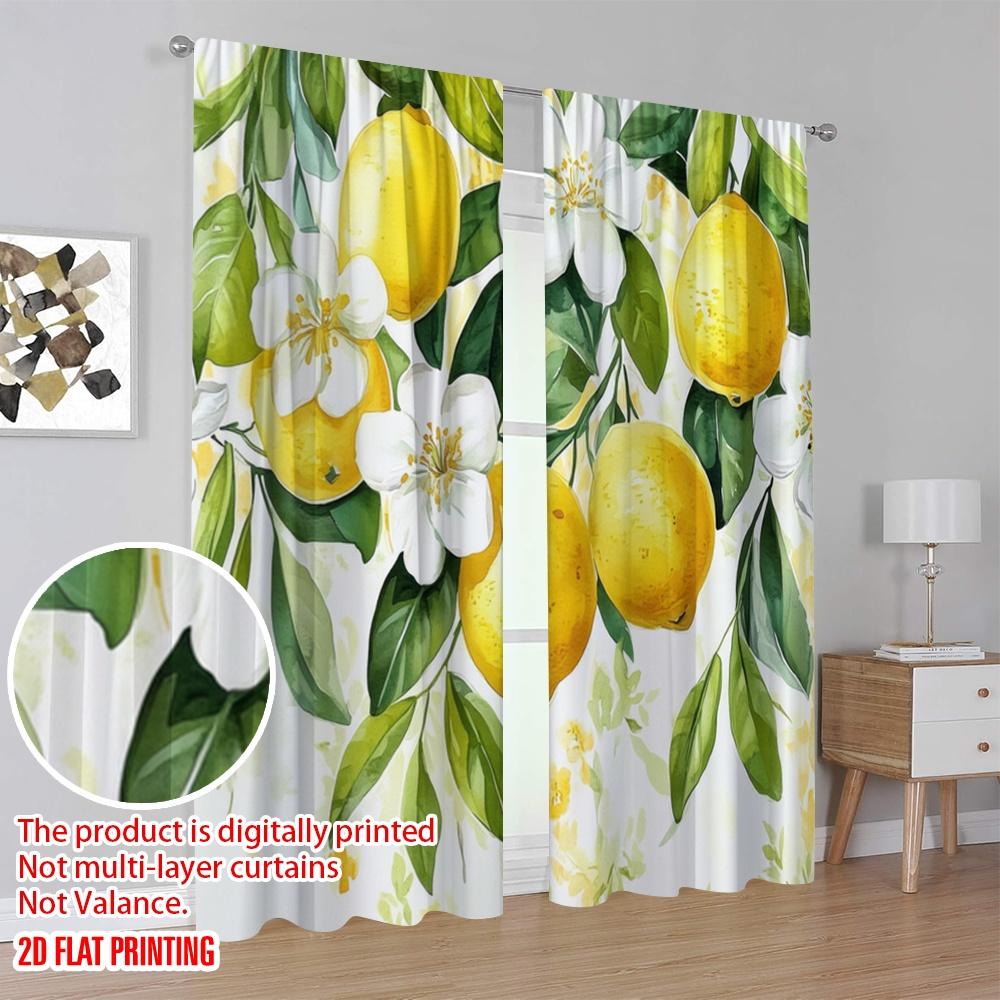 2 szt., druk płaski 2D Zasłona okienna LemonBlossomCanvas Tkanina poliestrowa (bez pręta) Dekoracje Do Domu Idealne dla