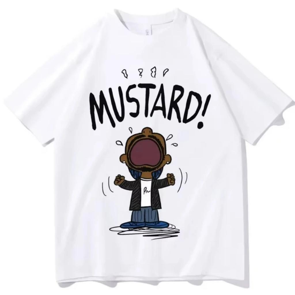 Zabawna koszulka z memem Kendricka Lamara MUSTARD Unisex z krótkim rękawem Hip Hop 100% bawełna graficzna letnia luźna odzież dla miłośników muzyki