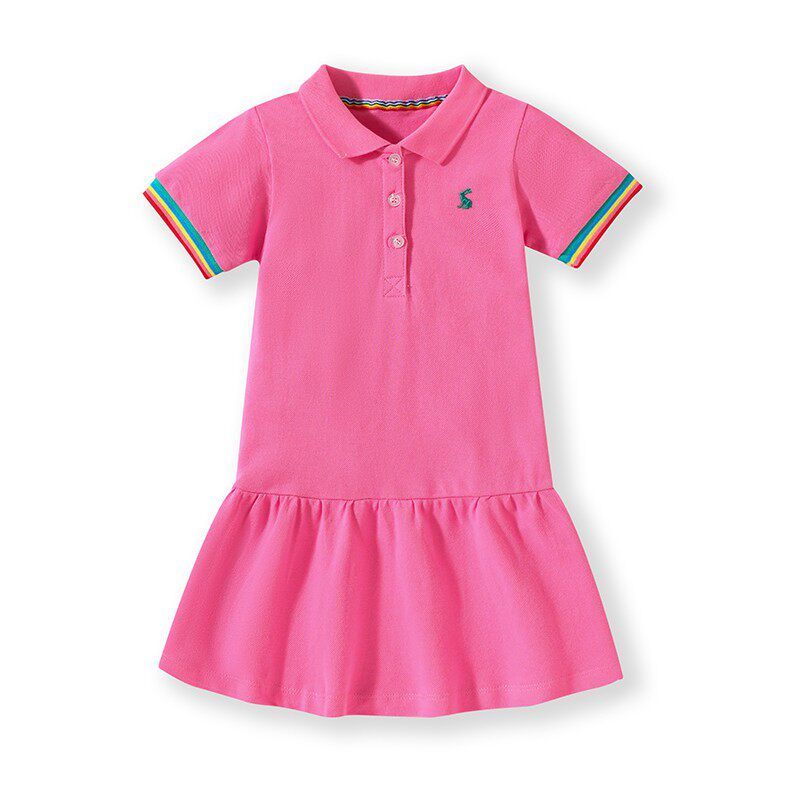 

Girls Preppy Style Dress Baby Pure Cotton Polo Short-Sleeved Casual Dress Medium and Large Kidsren s Summer Dress Baby Sports Dress Rose Red 2t/90 Size Recommended Height 85-90cm