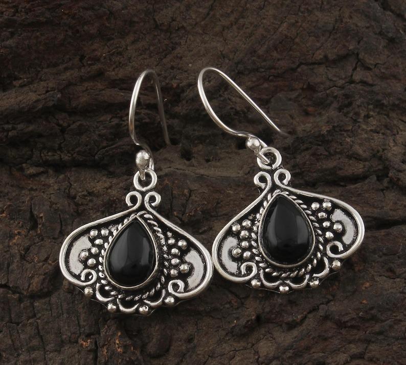 Black Onyx Gemstone Boho Designer Women Dangle Earring Statement Earring Gemstone Jewelry Gift For Her 925 Silver Earring