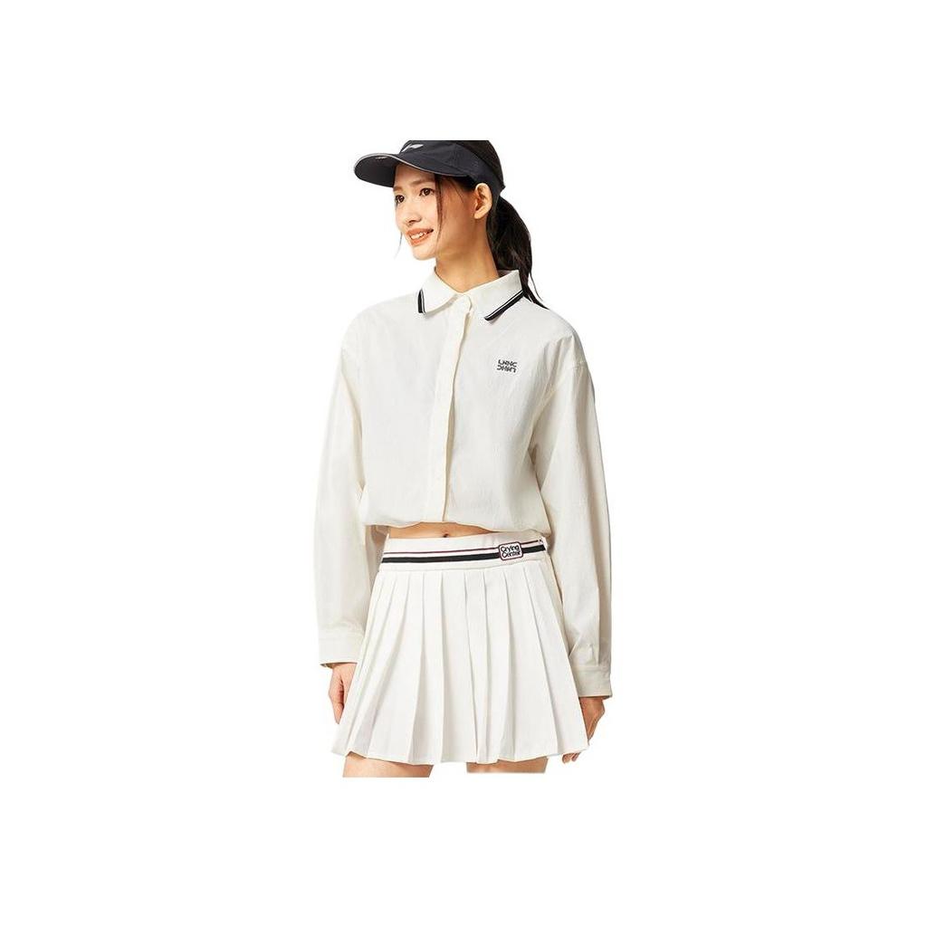 Li-Ning Plain Button-Down Loose Long Sleeve Shirt Women Shirts Off-White ASHV236-1