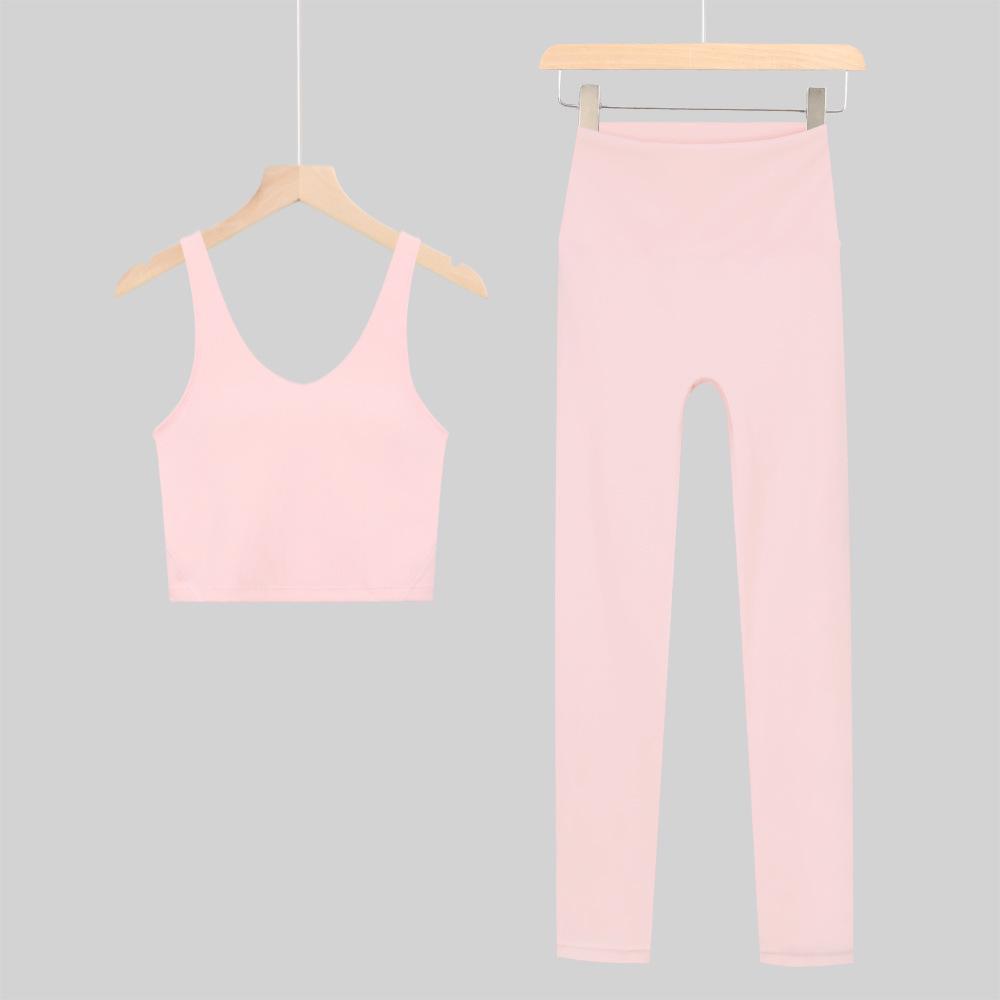 Lulu U-Back Sports Tank & 9-Point Yoga Pants Set with Bare-Feel Push-Up Bra for Women's Fitness