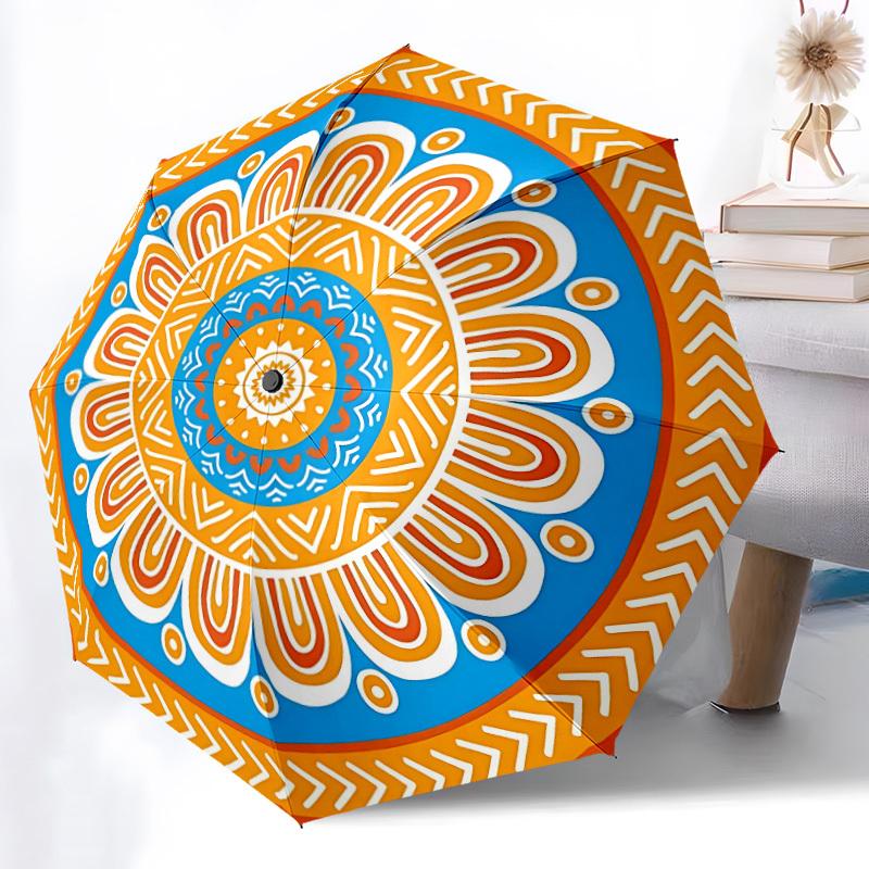 1pc Mandala Automatic Opening/Closing Folding Umbrella with 8 Ribs, Portable Sunshade Umbrella Birthday and Holidays gifts yy250105103