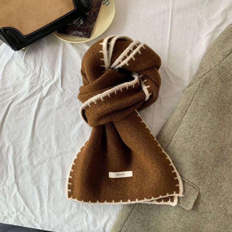 Christmas Red Lock Edge Wool Knitted Scarf Female Winter Student Couple High-end Wool Scarf Male