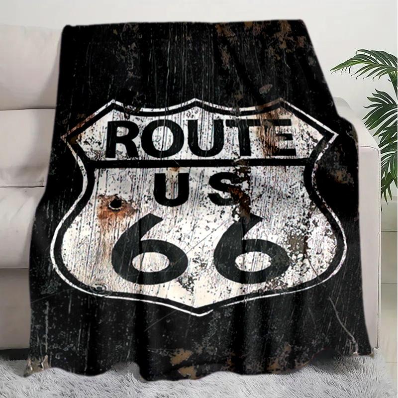 1Pz Coperta con motivo Highway 66, leggera per tutte le stagioni, per casa, ufficio, pisolino all'aperto, coperta multifunzionale