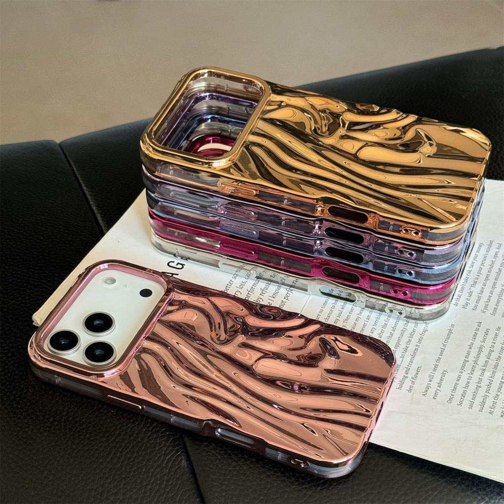 For iPhone 17 Pro Case Wrinkled Glossy Electroplated TPU Phone Back Cover