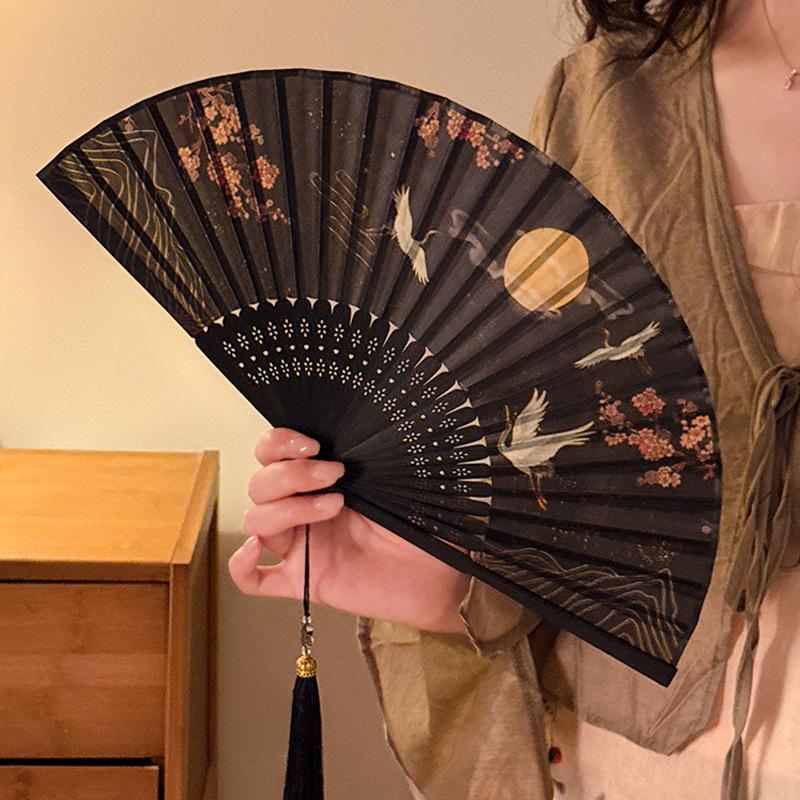 Portable Cheongsam Dance Folding Fan with Tassels: Traditional Summer Bamboo Fan