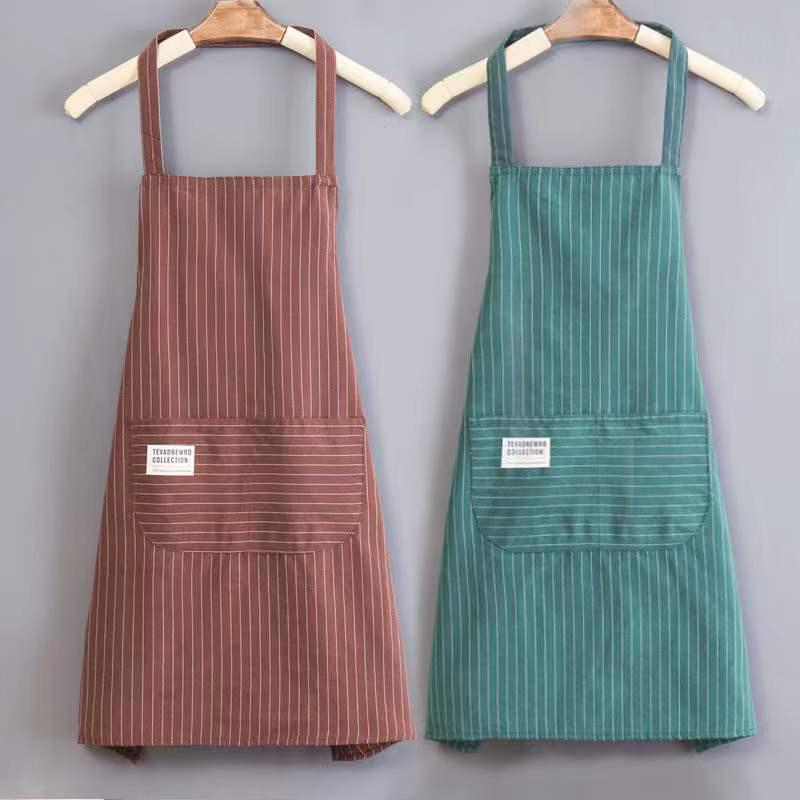 Striped Sleeveless Kitchen Apron - Halter Neck, Breathable, Anti-Fouling, Polyester Cotton Blend