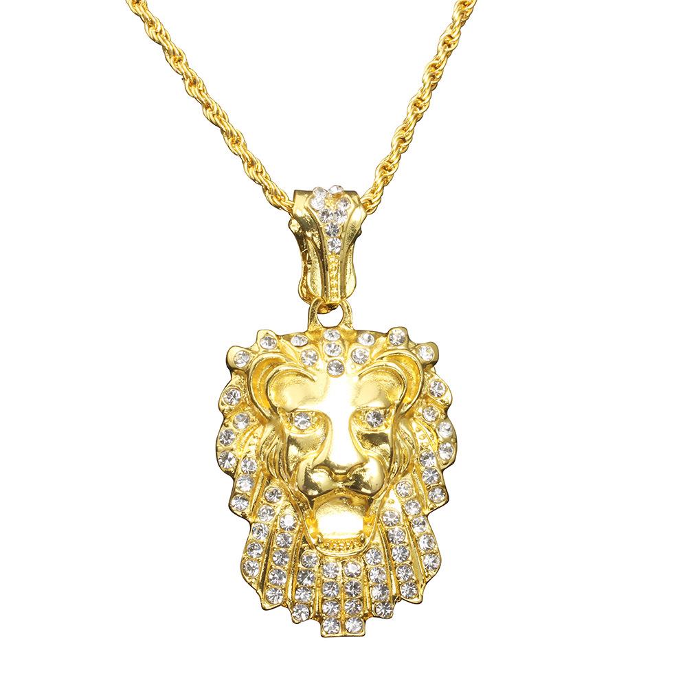 Men Fashion Diamante Lion Head Shape Necklace
