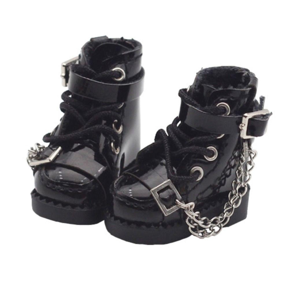 1 Pair High-top Obitsu 11 Doll Boots Mini Metal Chain 112 Doll Leather Shoes High-heeled Casual 112 Doll Boots Obitsu11