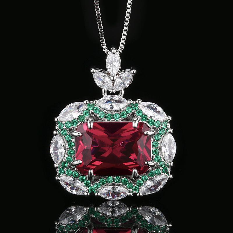 Wind Jewelry Set, Ruby Necklace, Ring Stud Earrings, Red Corundum Will Change Color, High-End Light Luxury Fashion Women