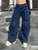 Autumn 2025 Women's High-Waisted Wide-Leg Jeans with Large Pockets and Casual Style