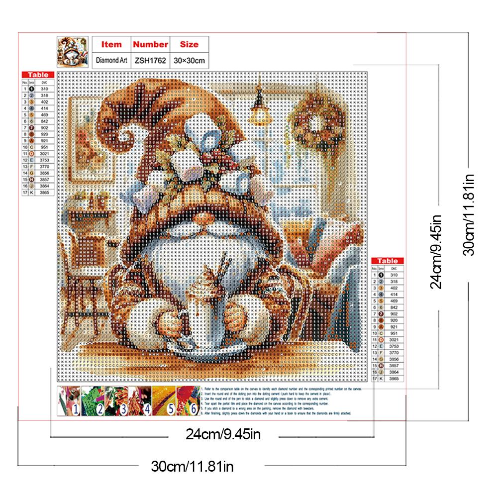 Coffee Gnome 5D DIY Full Drill Round Diamond Painting Kit for Home Wall Decor