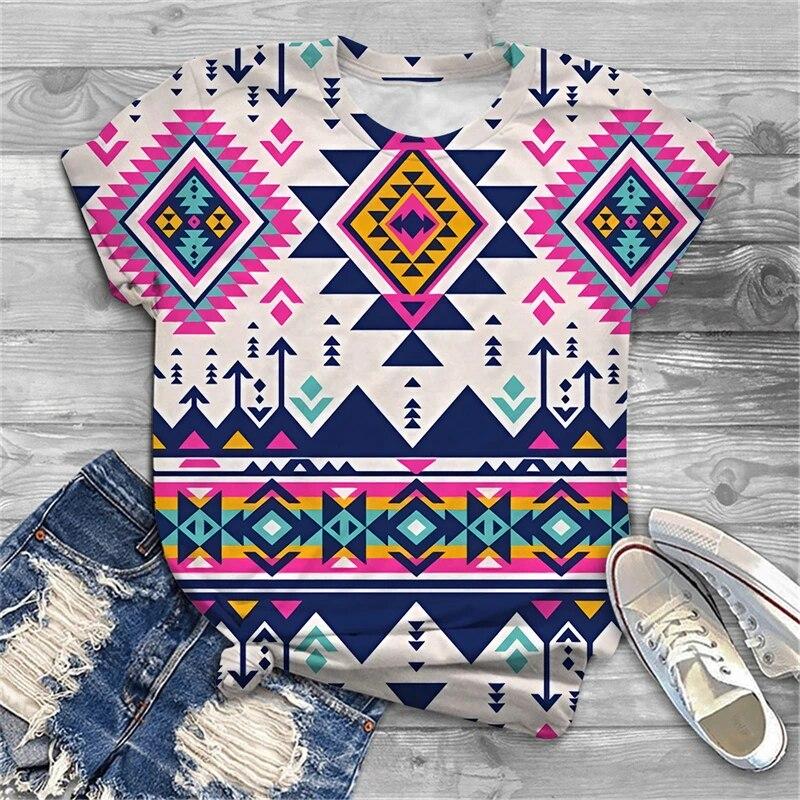 Summer New Women's Short Sleeve Top Pullover Fashion Y2K Casual Colorful Flowers 3D Print Flower Printed Crewneck T-Shirt