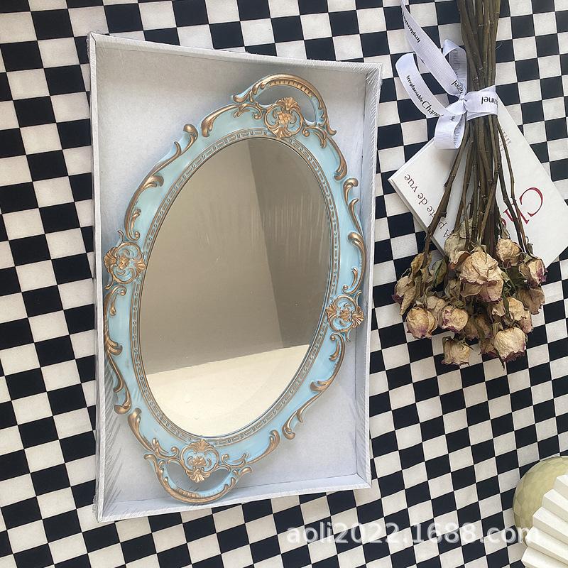 

European Style Retro Vanity Mirror Tray Dressing Table Jewelry Cosmetic Perfume Storage Tray Decoration Display Home Ornament