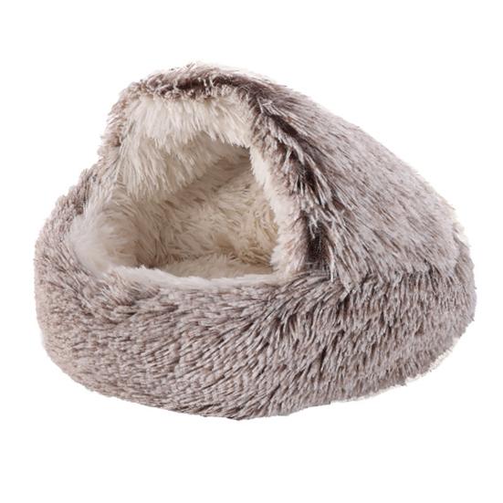 

Fluffy Cat Cave Bed Round Warm Plush Cat Bed with Non-Slip Bottom Washable Covered Pet Calming Bed for Indoor Cats Small Dogs кофейный