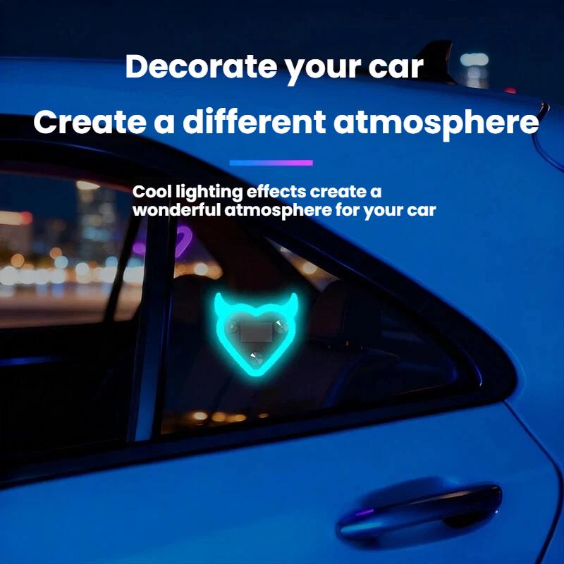 Solar Auto Dreieck Fenster Teufel Herz Lampe Saugnapf LED Umgebungslicht USB Wiederaufladbar Verkabelung Frei Atmosphäre Neonlicht