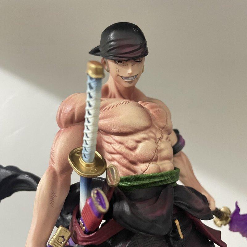 28cm One Piece Burst Aura Roronoa Zoro Double Head Sculpt Anime Figure Remote Control Glow Collectible GK Statue Model Toy Gift