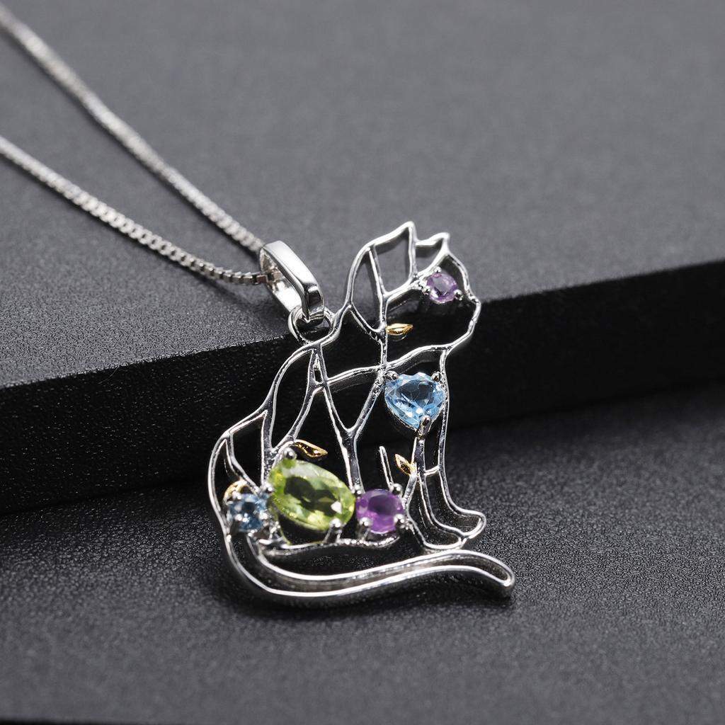 Original Designer Irregular Geometric Gemstone Pendant, Personalized Style 925 Silver Inlaid with Natural Colored Gemstone Necklace Pendant