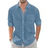 Summer Men's Collar Pocket Short Sleeved Cardigan Solid Color Shirt Top