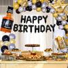Beer-themed Black and Gold Birthday Party Wine Bottle Aluminum Film Latex Balloon Set of Decorative Items