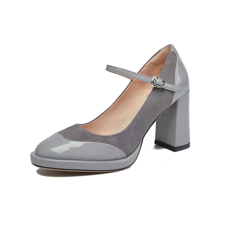 Fashion NEW Spring Women Pumps Patent Leather Shoes for Women Round Toe Chunky Heel Shoes Super High Heel Mary Janes Modern Shoes Women