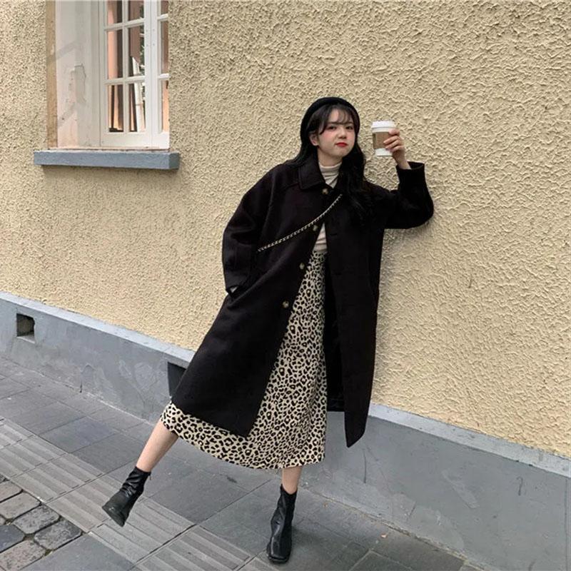 Jachetă lungă, neagră, caise, pentru femei, groasă de iarnă, în stil coreean, catifea, de lungime medie, de lână, jachetă solidă pentru damă de birou