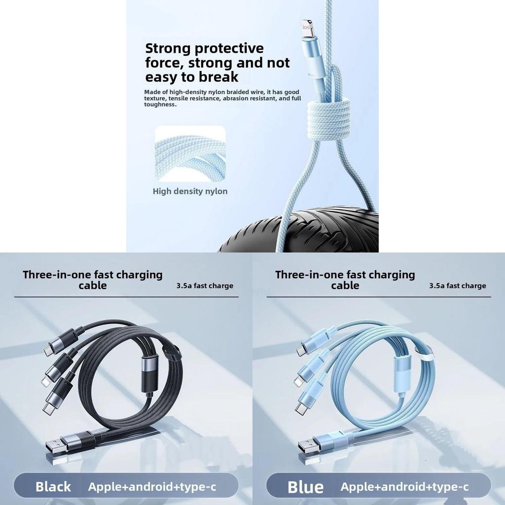 Super Fast Charging 100w Data Cable With One To Three Splitter For Android And Apple Devices