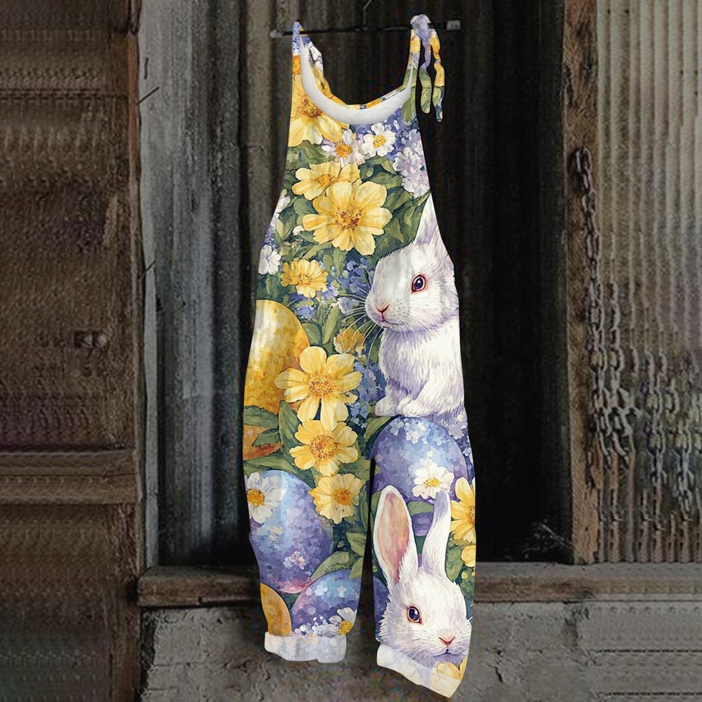 Women's Romper Print Casual Loose Cotton Linen Overalls