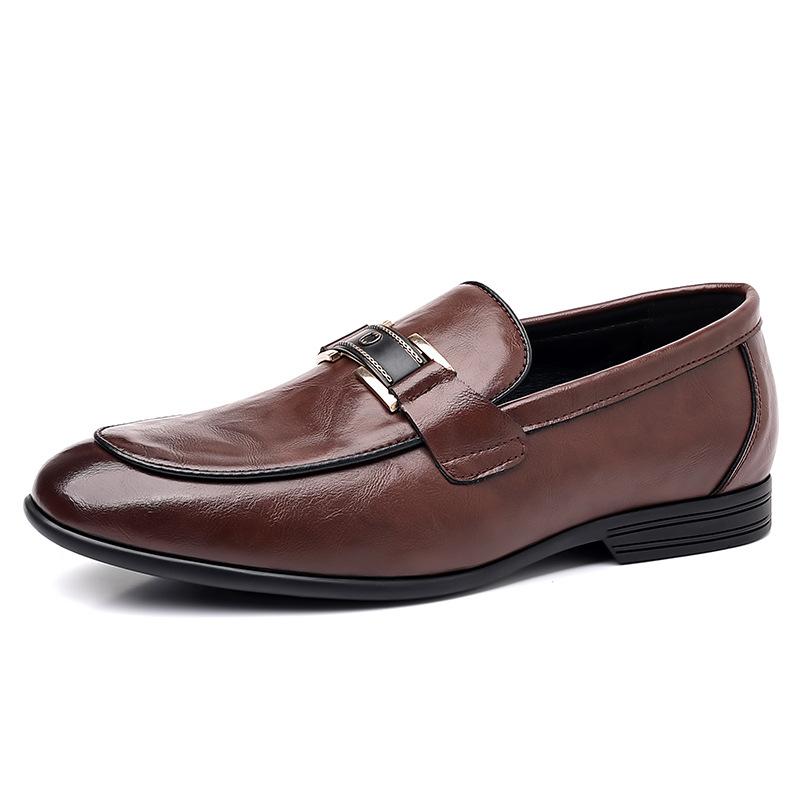 

2 Men S Shoes Formal Leather Shoes Business Shoes Spring Low-Top Feet Cowhide Surface British Metal Casual Shoes Single Shoes 38 коричневый