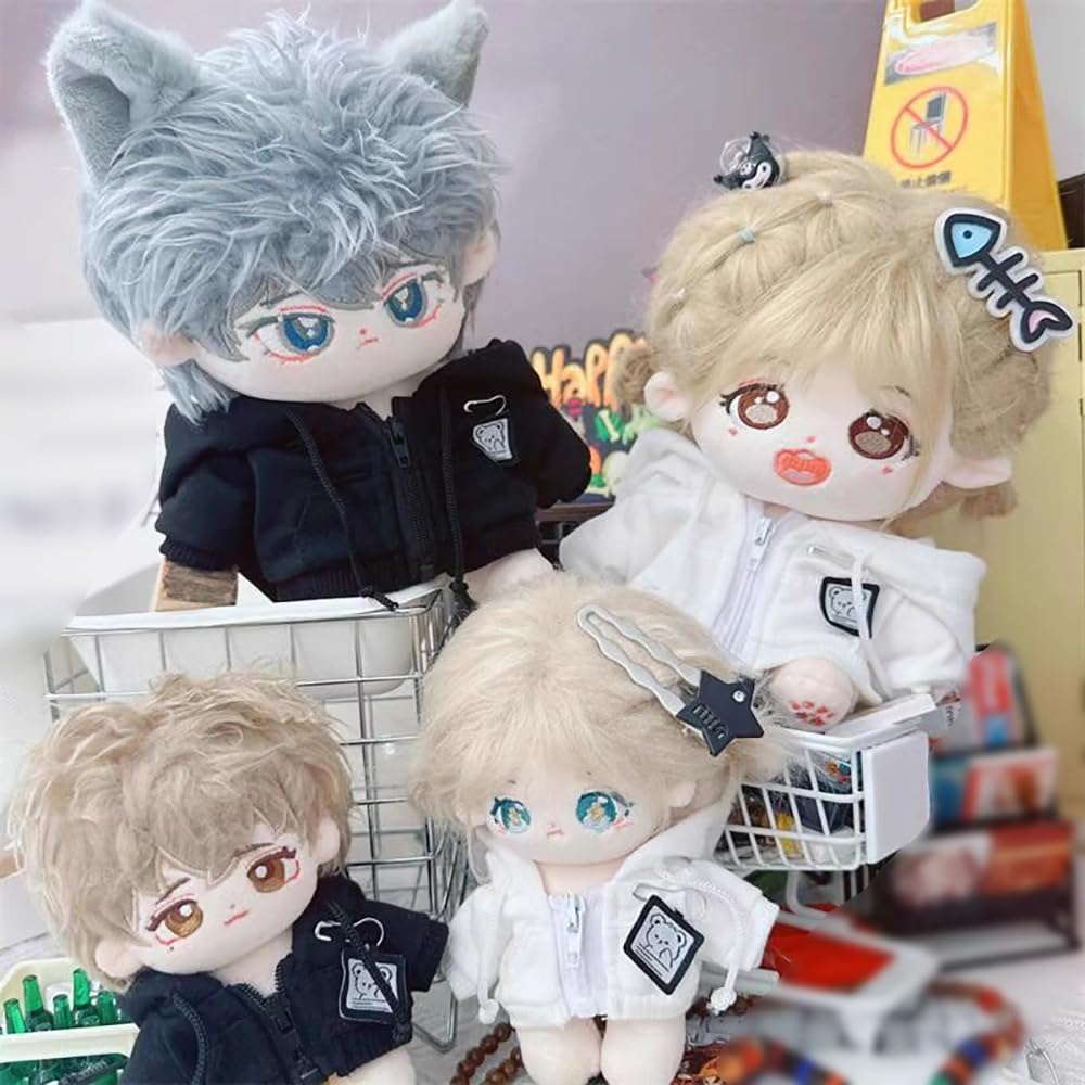 Niannyyhouse 10cm~15cm 20cm Plush Clothes Hoodie Cardigan Jacket Cotton Doll Dress-Up (Black 10cm~15cm)