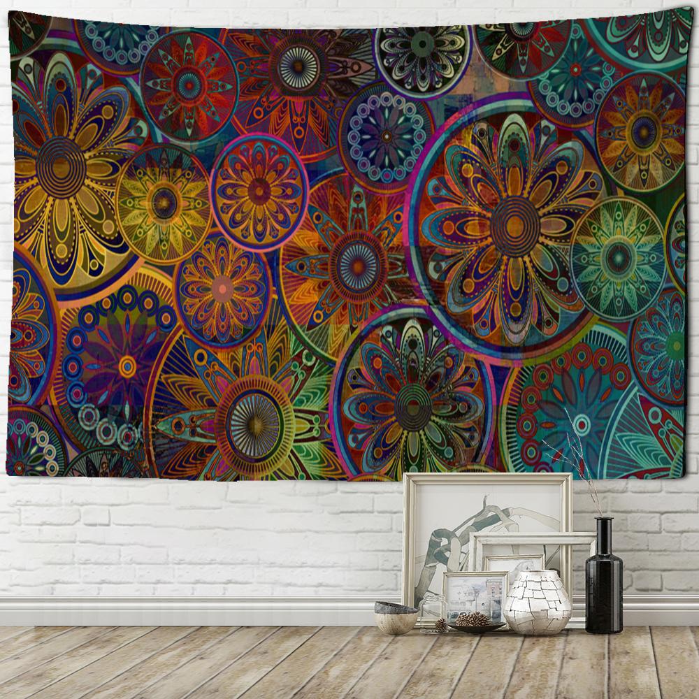 Tapiserie cu mandala colorată, agățată pe perete, în stil boem, vrăjitorie psihedelică, Tapiz, artă hippie, decor acasă