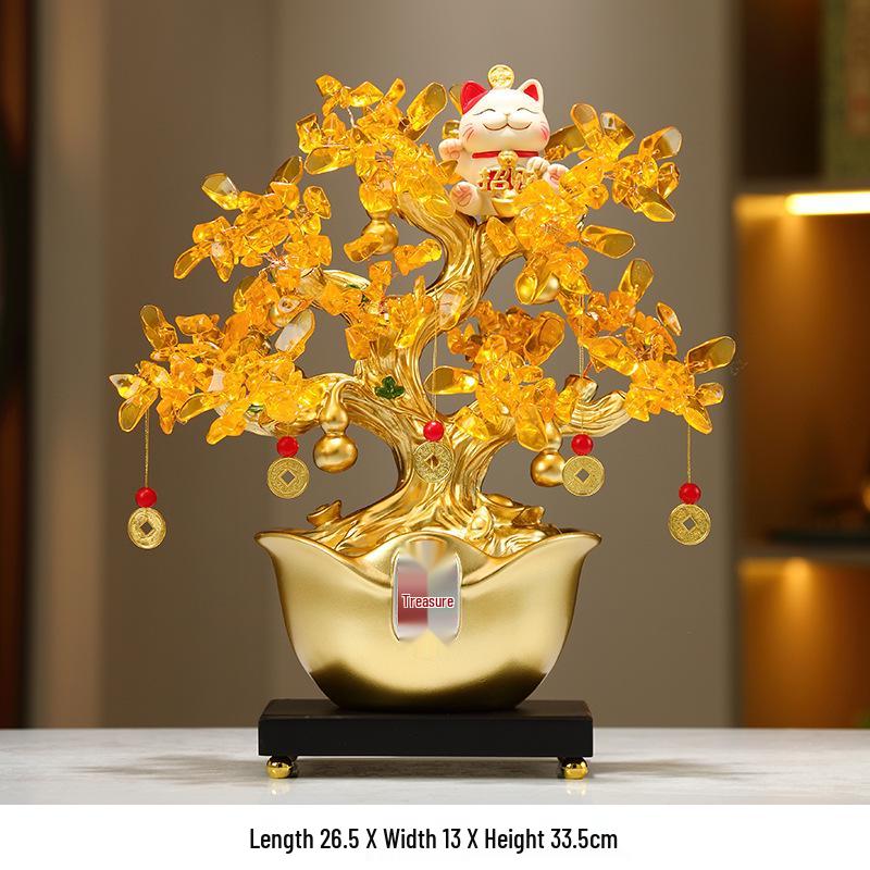 Crystal Money Tree Ornament: Lucky Cat Treasure Bowl for Living Room, Office, Shop, or TV Cabinet Decoration