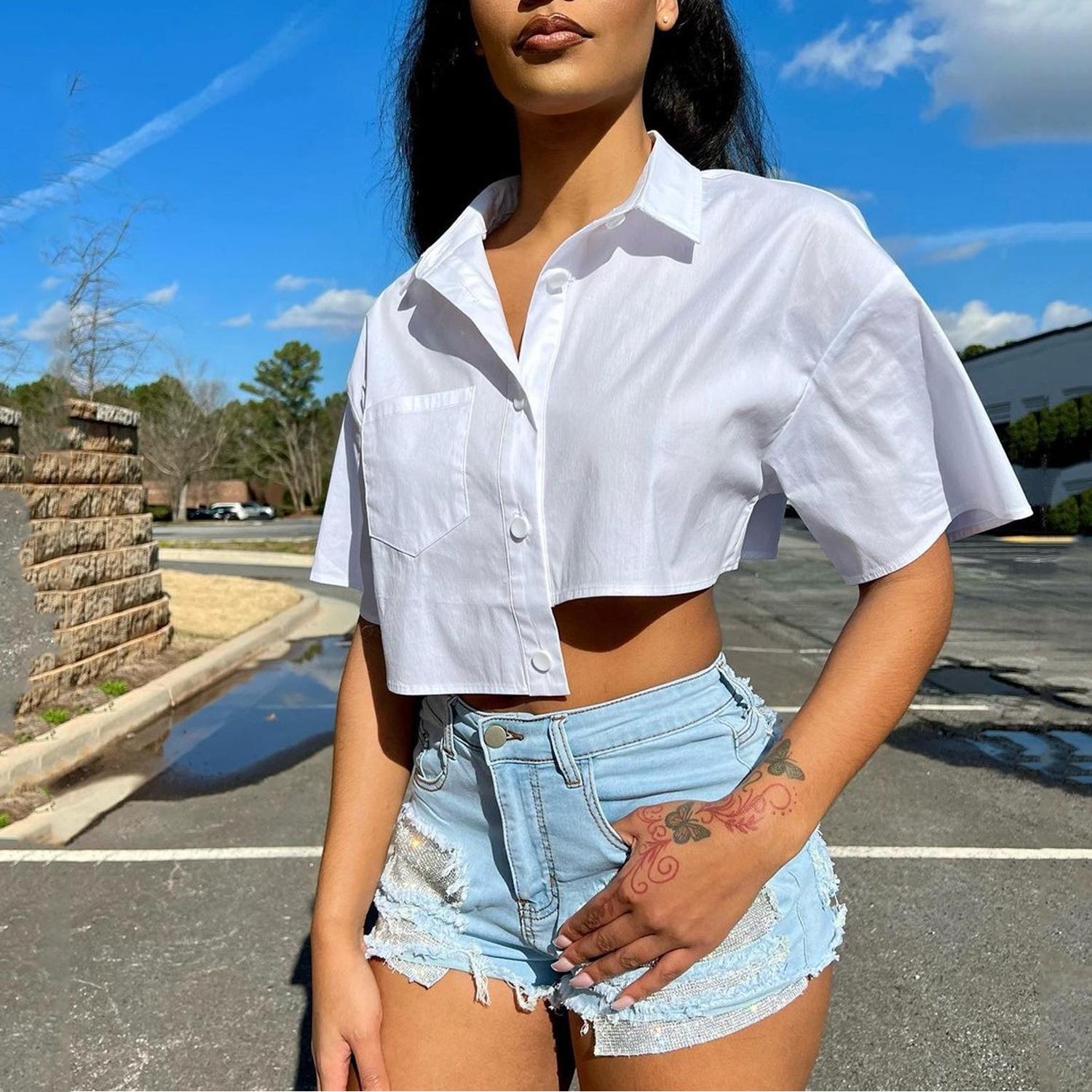 

Summer Women s Casual Irregular Short Sleeve Fashion Shirt XX-Large