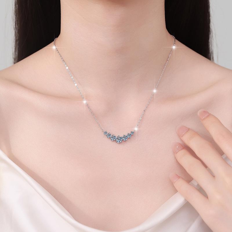 S925 Sterling Silver Moissanite Princess Pendant Necklace - Elegant Women's Fashion Clavicle Chain