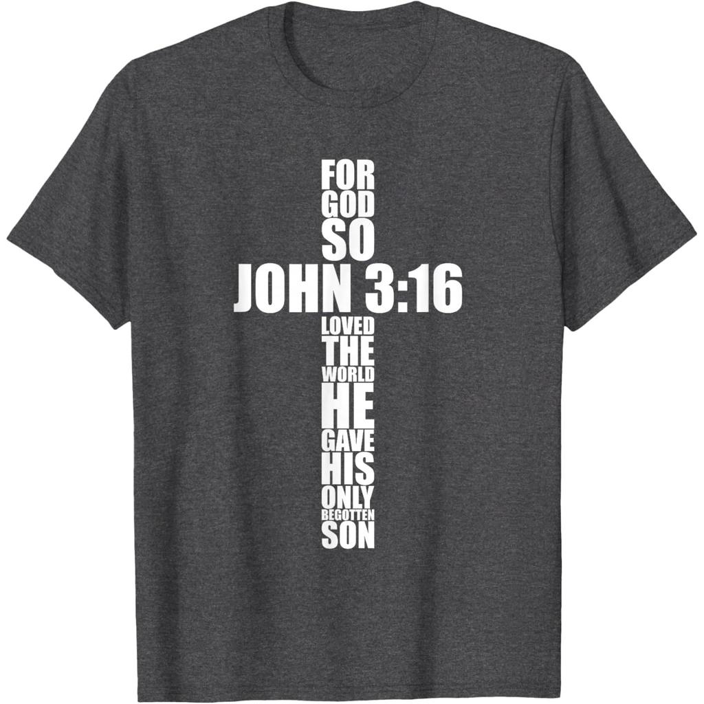 John 316 Cross Christian Bible Verse Religious Graphic Tshirt Men Casual
