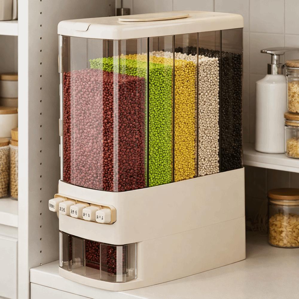 5 Compartments Beans Storage Bin Built-in Measuring Cup Grain Barrel Grain Storage Box  Oats