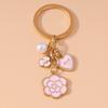 Cute Enamel Pink Love Heart Keychain Rose Flower Key Rings Pendant for Key Holder Women Girls Handbag Pendants DIY Jewelry Gifts