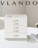 Vlando Glass Lid 5-Drawer Jewelry Box for Women, Organizer for Necklaces, Rings, Earrings, Bracelets, and Accessories (White)