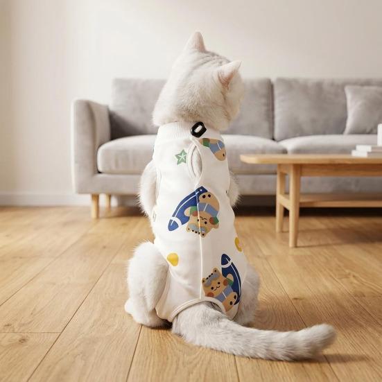 Herstelpak voor Katten Zachte Katoenen Kleding Schattige Cartoon Print Kat Vierpoot Kleding
