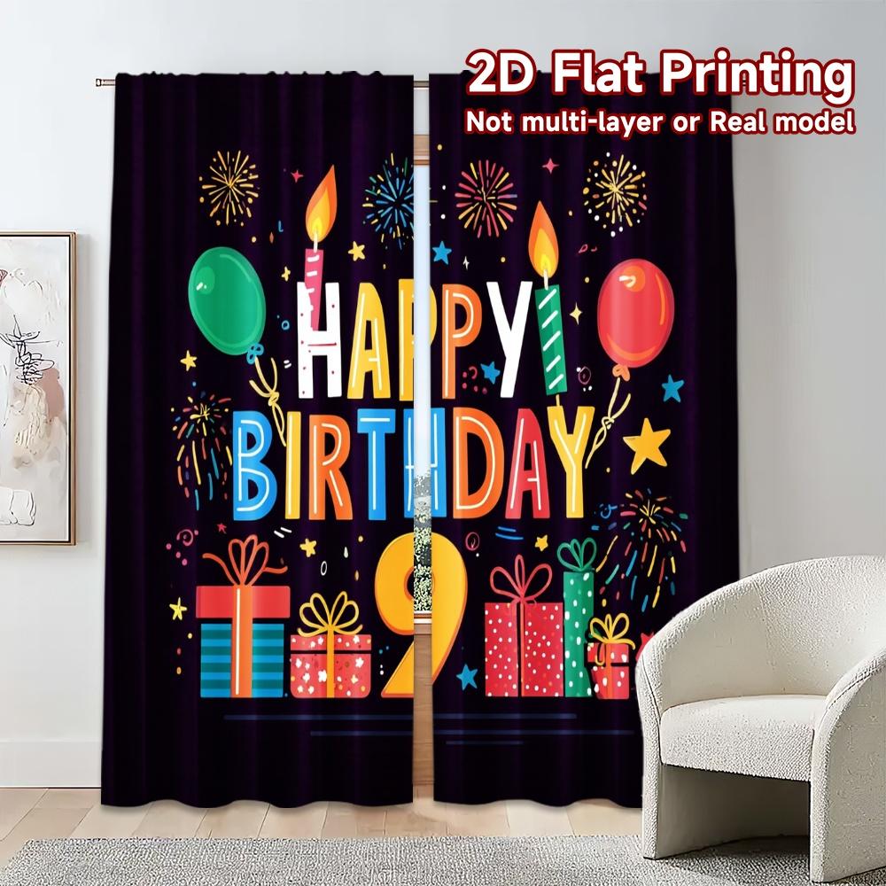 2 Stück, 2D-FLACHDRUCK Vorhänge (Ohne Stange) Geburtstagsglück(3) Schicker Vorhangstoff Vielseitig Langlebig Polyester Vorhänge