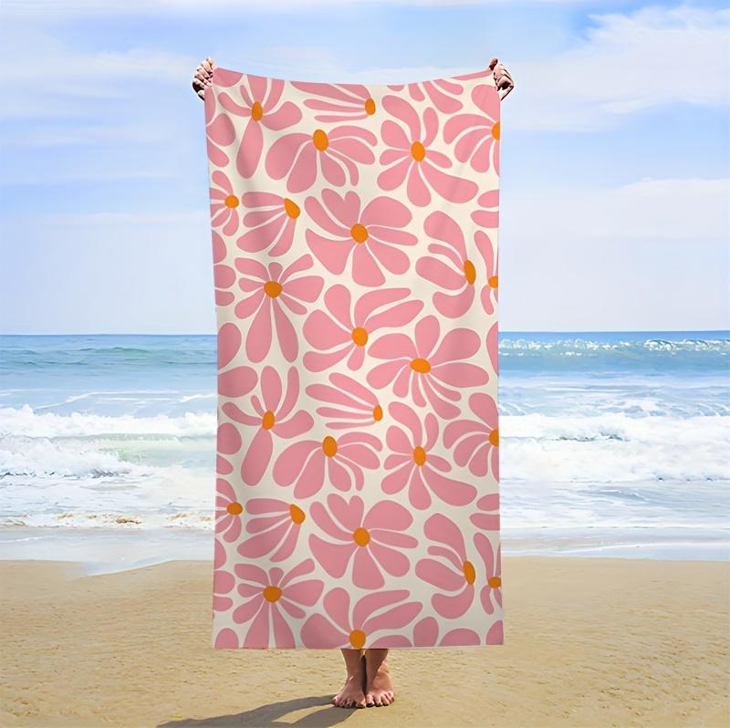 

Pink Retro Floral Beach Towel Single Sided Print Soft Microfiber Beach Towel Pool Beach Vacation Accessory Sweet Nostalgic Gift W40*H60(CM)