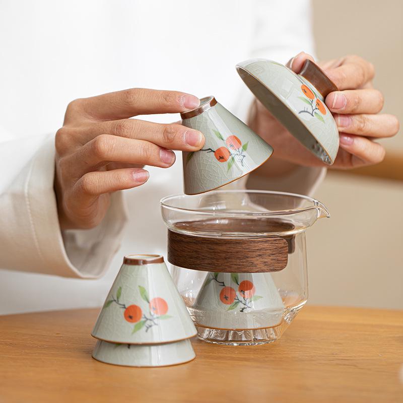 Portable Hand-Painted Travel Tea Set with One Pot and Four Cups – Perfect Business Gift