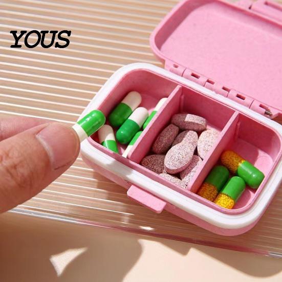 Daily Pill Box for Travel Portable Three-compartment Organizer, Moisture-proof Buckle Seal Case, Vitamin Case Purse Compact Plastic Container Morning