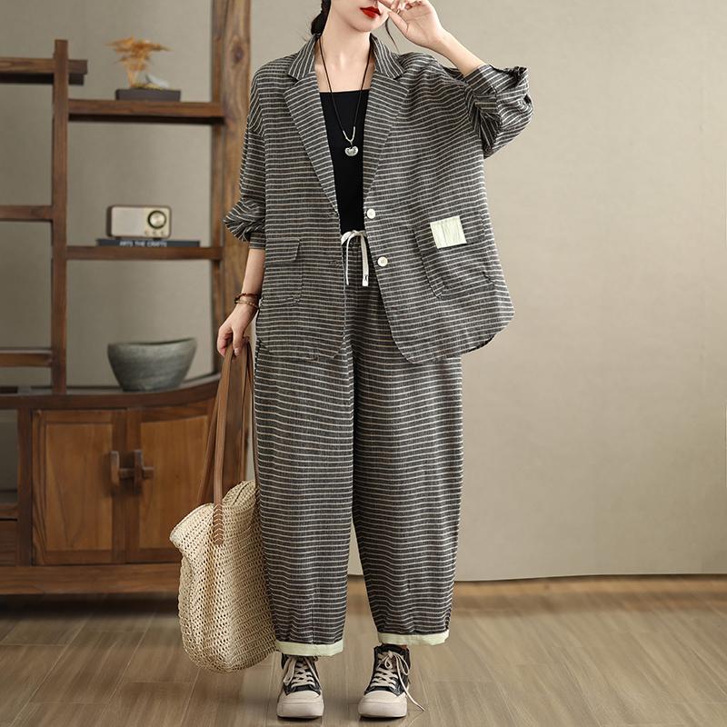 Dimanaf 2025 Nye Jakker Dame Kåpe Stripe Lin Tynn Vintage Yttertøy Langermet Vår Løs Knappelukking Kåpe