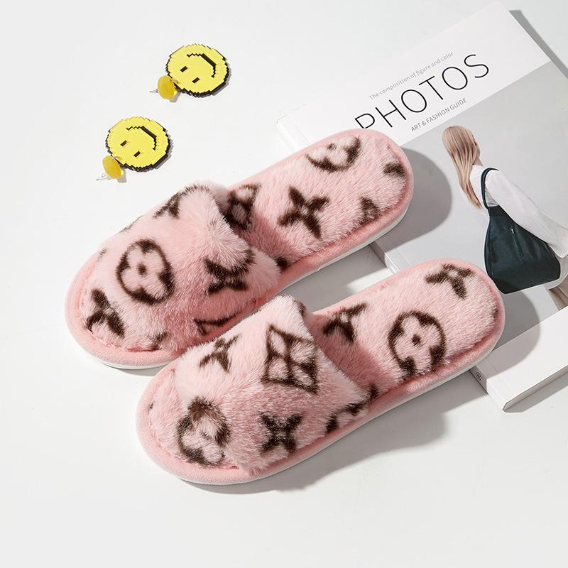 

Тапочки Mao Mao, женская верхняя одежда 2025 года, весна и осень, новые домашние тапочки из хлопка, модные, универсальные, открытые тапочки из искусственной кроличьей шерсти 40-41 розовый